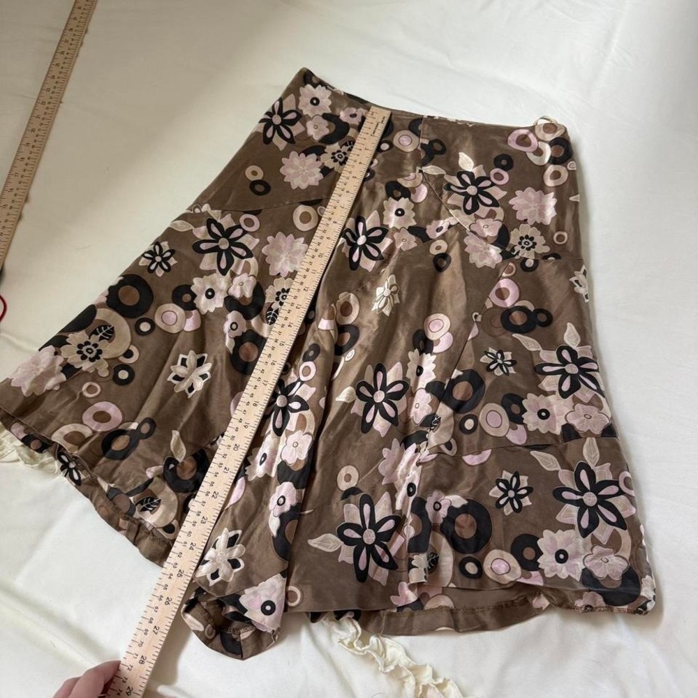 Y2K Banana Republic brown floral silk midi skirt size 6 100% silk - Picture 3 of 7